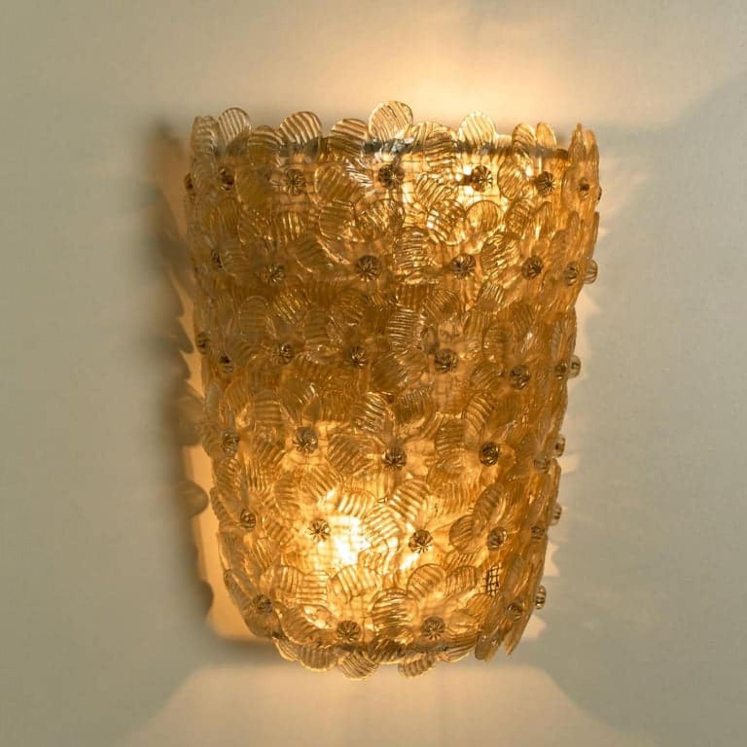 Coppia di lampade a fiore di Barovier & Toso, Murano, anni '90 in vendita 2