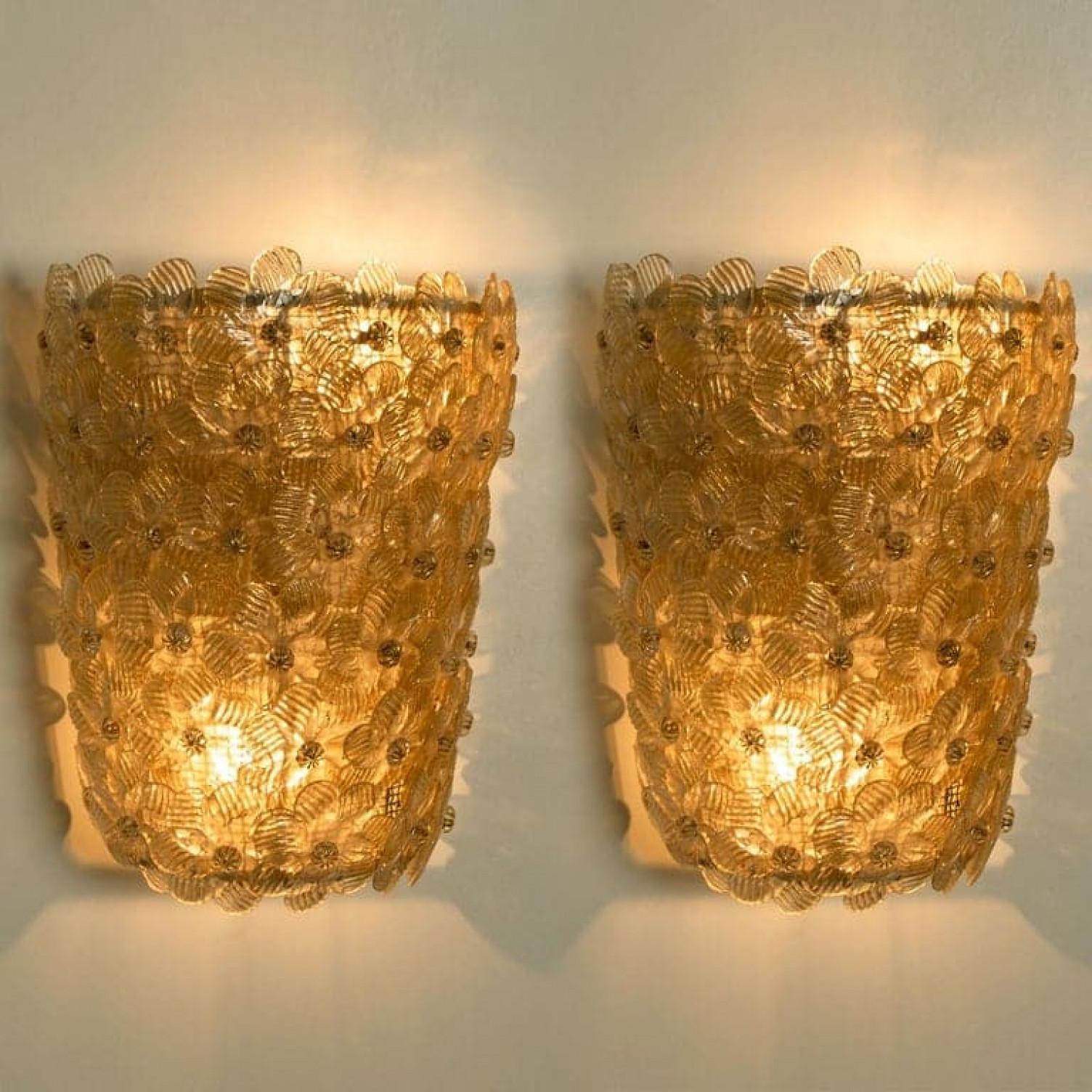 Coppia di lampade a fiore di Barovier & Toso, Murano, anni '90 In condizioni buone in vendita a Rijssen, NL