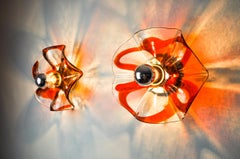 Paire d'appliques florales de La Murina, verre de Murano orange, Italie, 1970