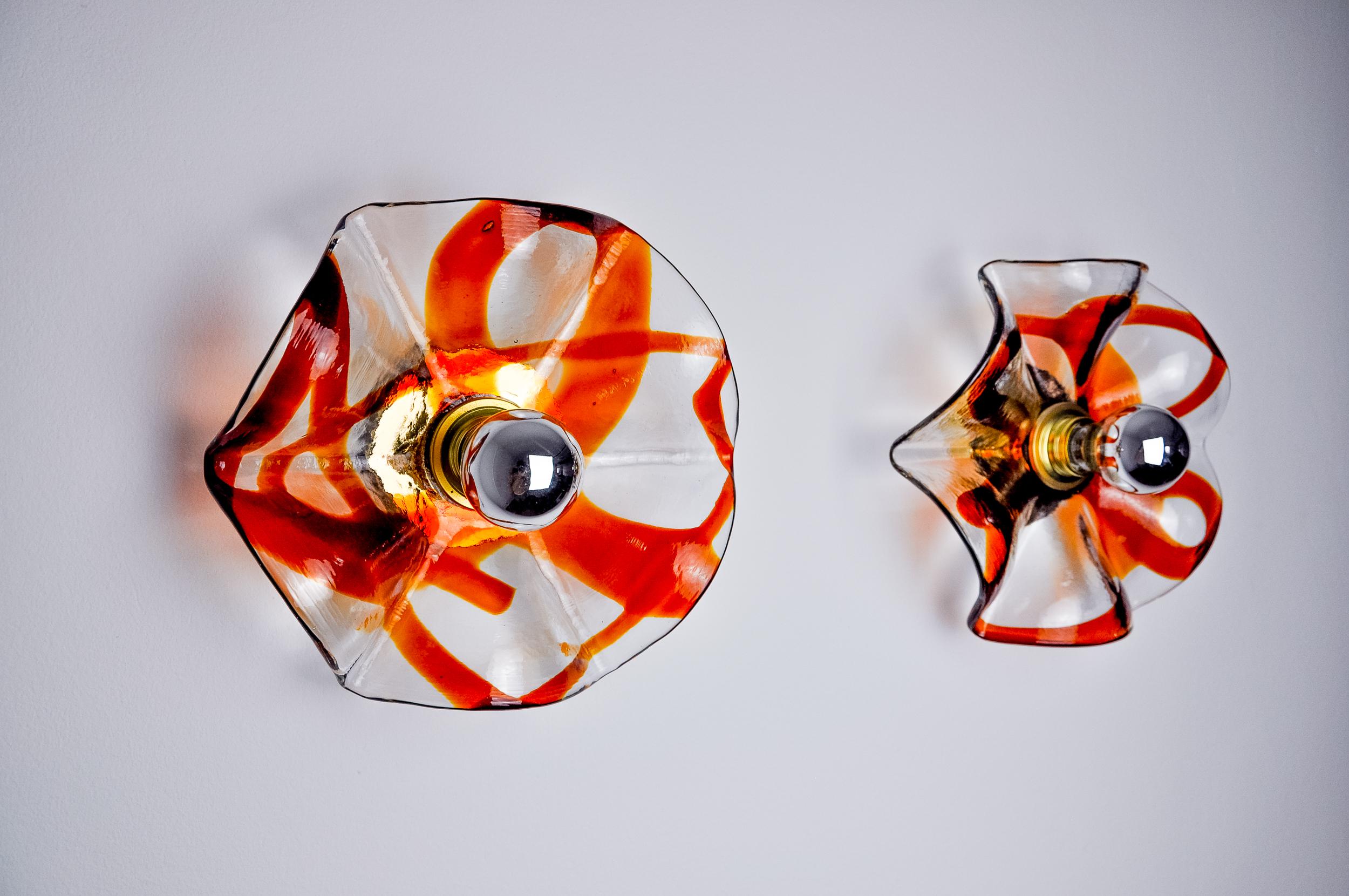 Pareja de apliques florales de La Murina, cristal de Murano naranja, Italia, 1970 Italiano en venta