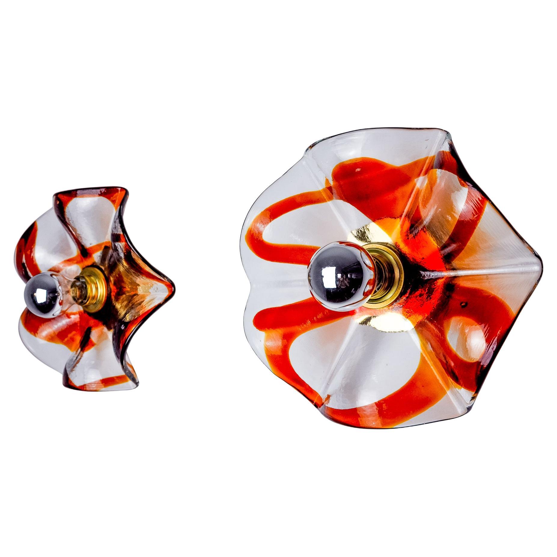 Pareja de apliques florales de La Murina, cristal de Murano naranja, Italia, 1970 en venta