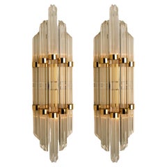 Pair of Flower Shaped Rod Glass and Brass Wall Sconces in Style of Sciolari