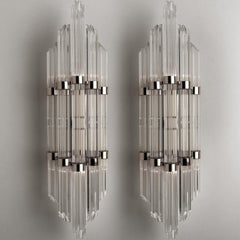 Pair of Flower Shaped Rod Glass and Chrome Wall Sconces in Style of Sciolari