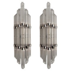 Vintage Pair of Flower Shaped Rod Glass and Chrome Wall Sconces in Style of Sciolari