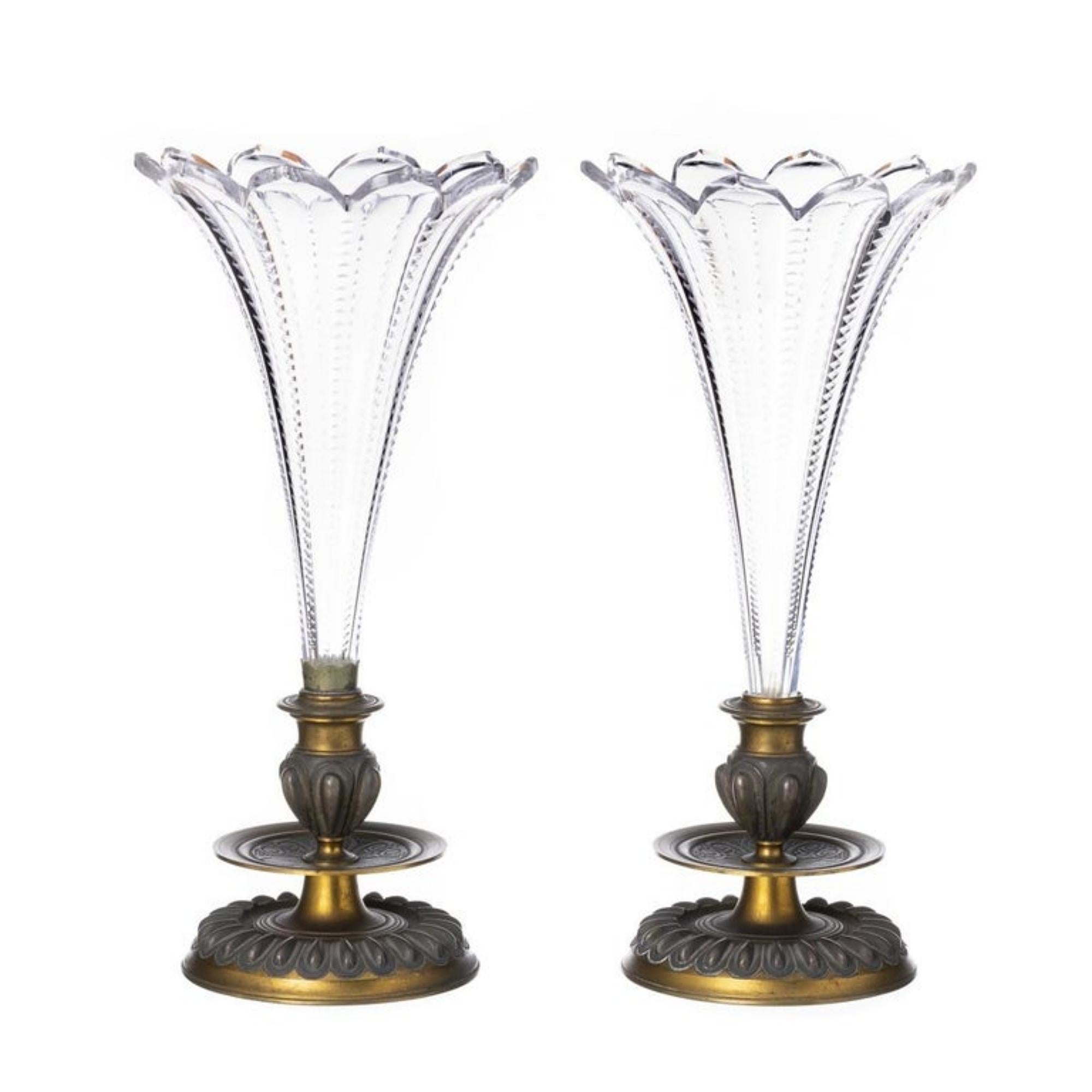 Modern Pair of Flower Vases French, from the Beginning of the 20th in Baccarat Crystal For Sale