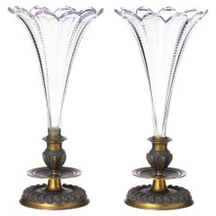 Antique Pair of Flower Vases French, from the Beginning of the 20th in Baccarat Crystal