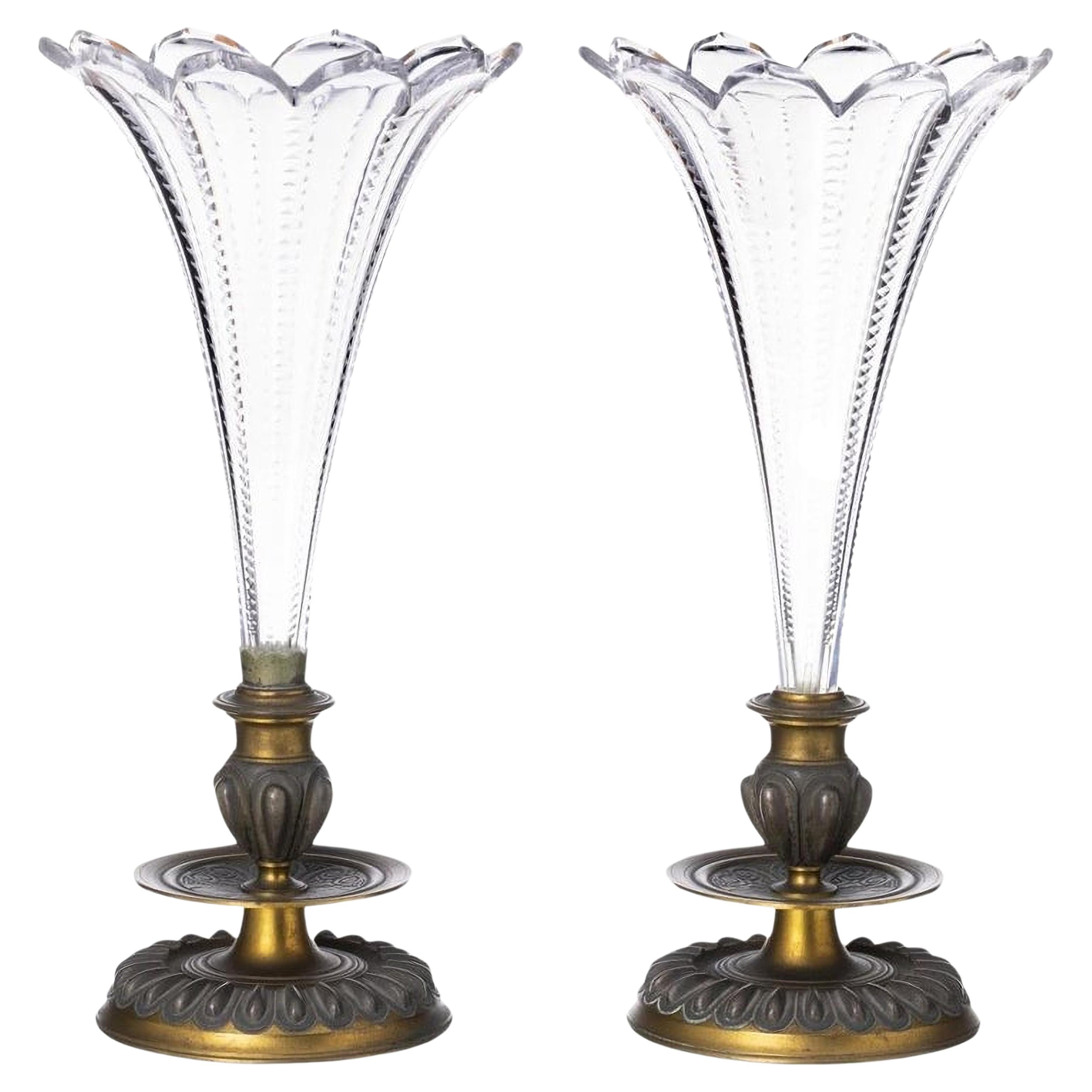 Pair of Flower Vases French, from the Beginning of the 20th in Baccarat Crystal For Sale