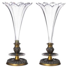 Pair of Flower Vases French, from the Beginning of the 20th in Baccarat Crystal