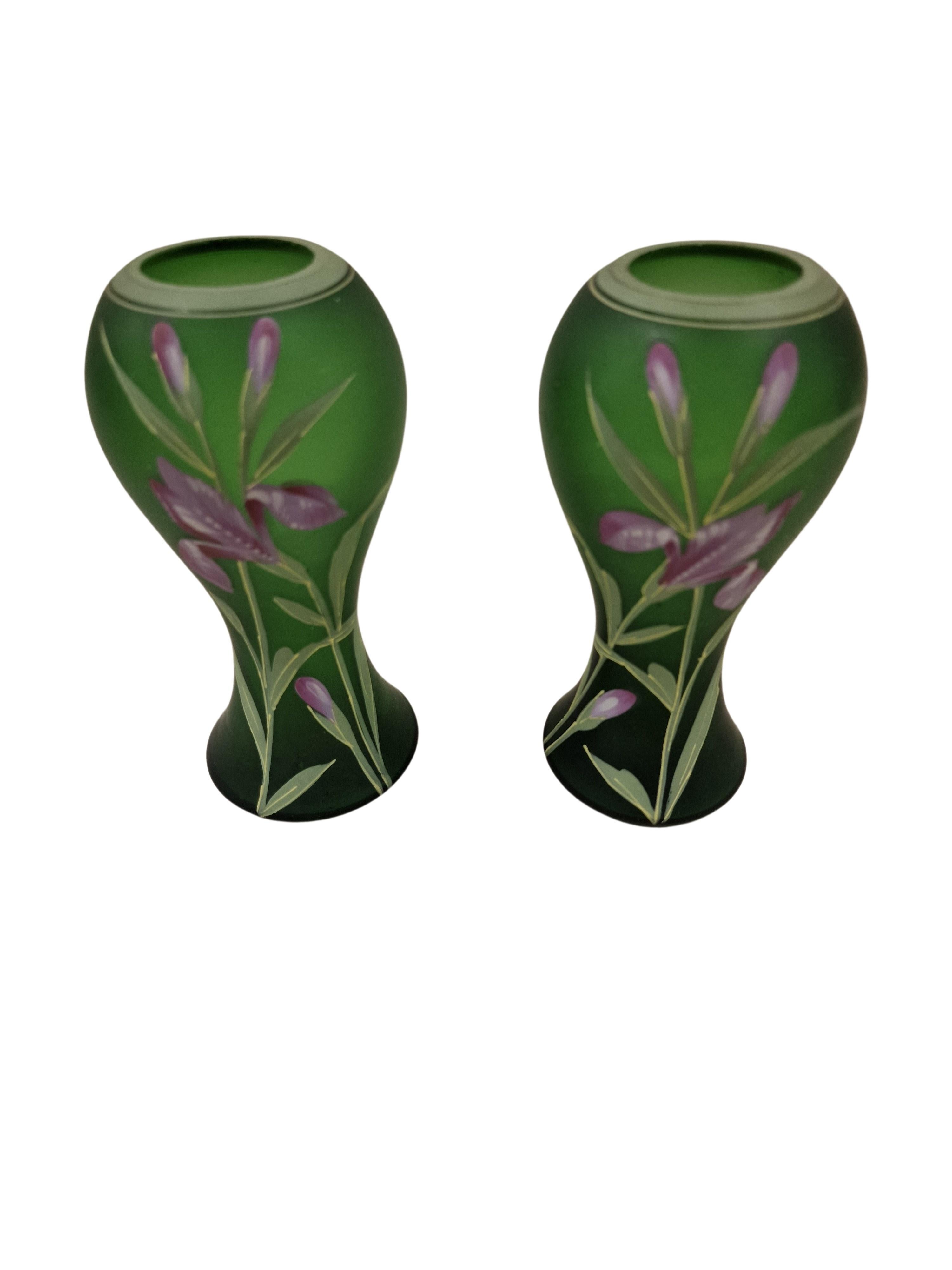 French Pair of Flower Vases, Hand Painted, Art Nouveau/Jugendstil, Legras, 1910, France