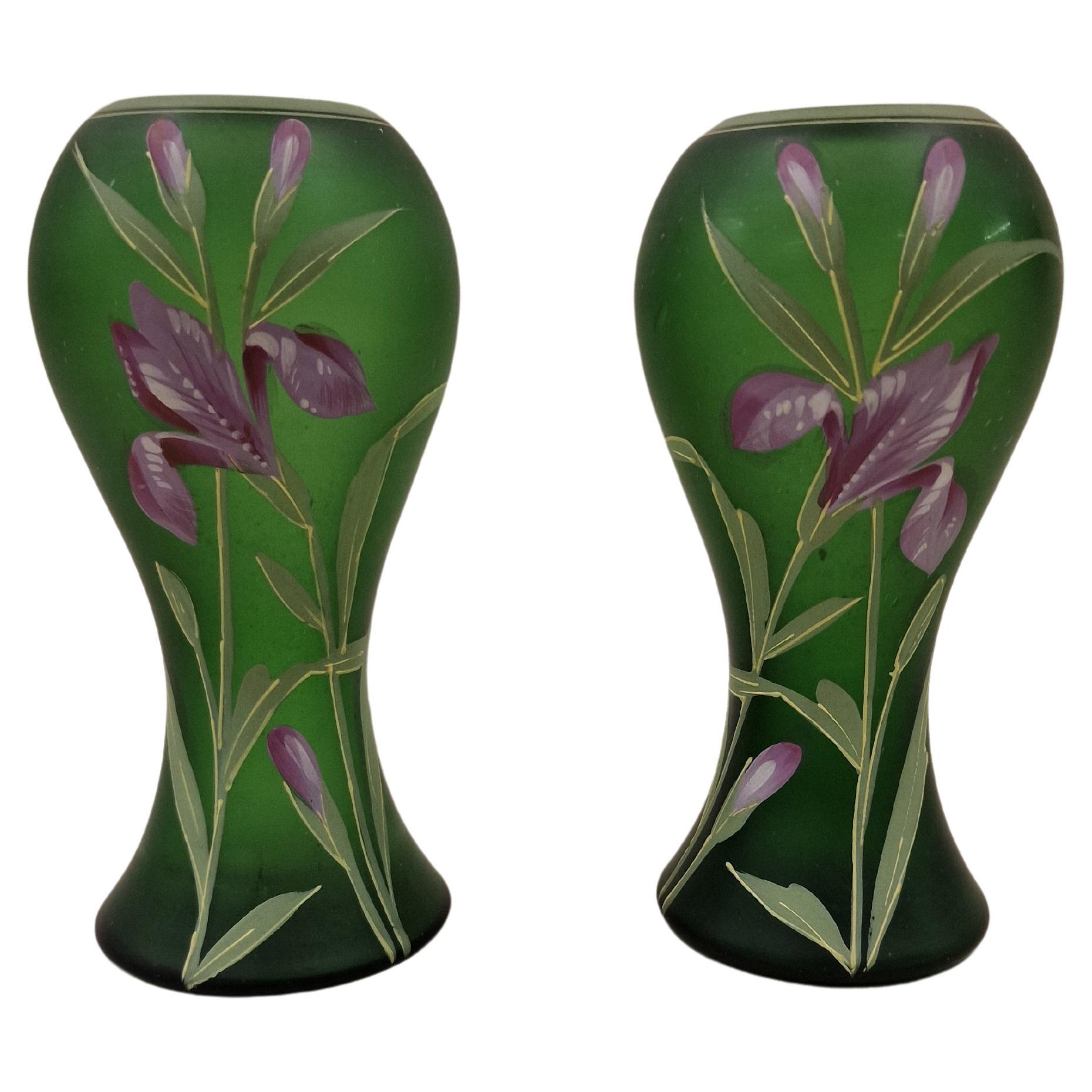 Pair of Flower Vases, Hand Painted, Art Nouveau/Jugendstil, Legras, 1910, France