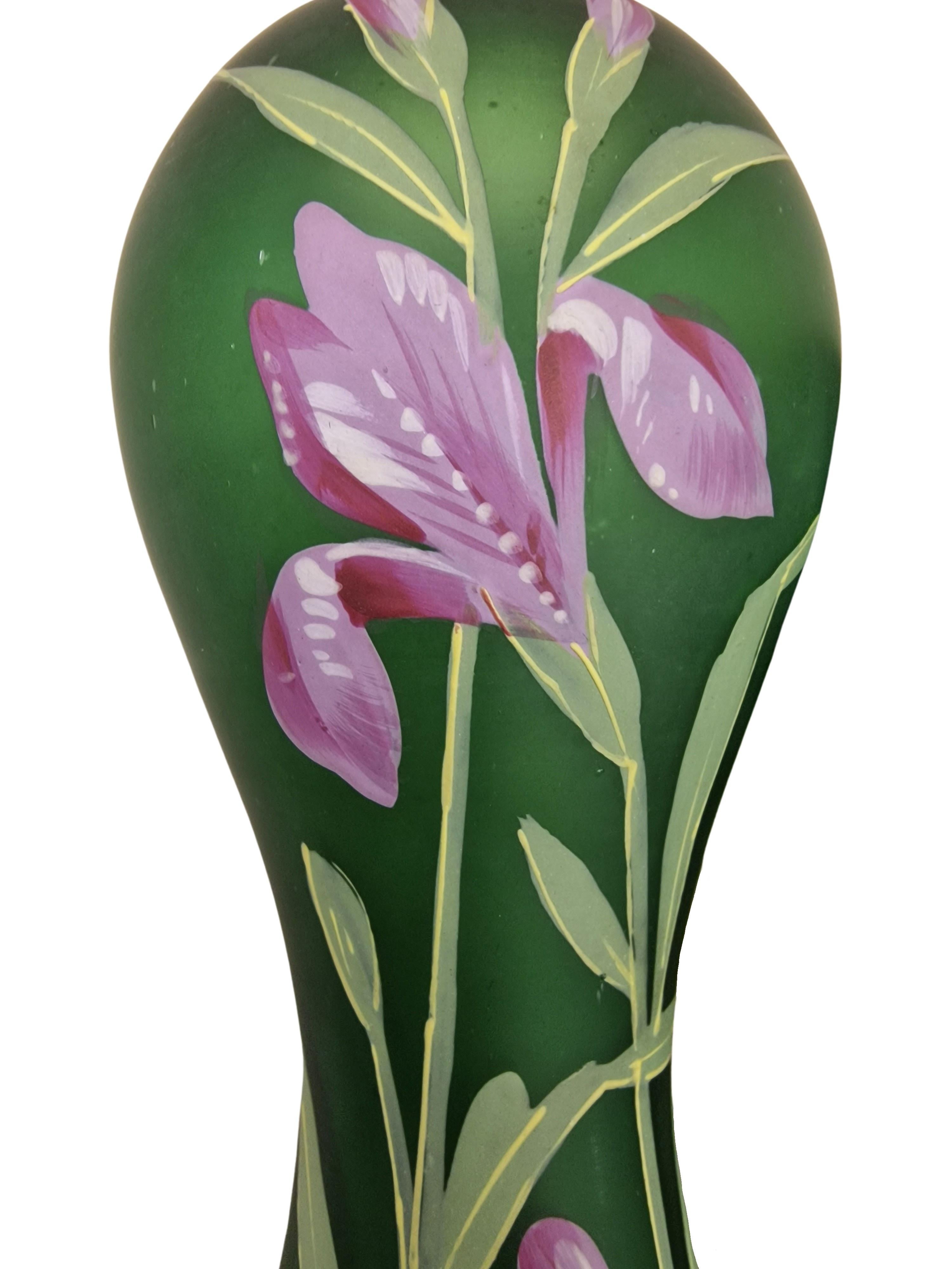 Glass Pair of Flower Vases, Hand Painted, Art Nouveau/Jugendstil, Legras, 1910, France