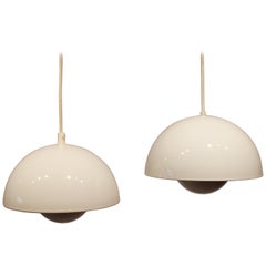 Pair of Flowerpot, Model VP1, Pendants in White by Verner Panton, 1970s