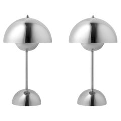 Pair of Flowerpot Vp9 Portable Chrome-Plated Table Lamp by Verner Panton for &T
