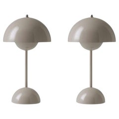 Pair of Flowerpot Vp9 Portable, Grey Beige, Table Lamp by Verner Panton for &T