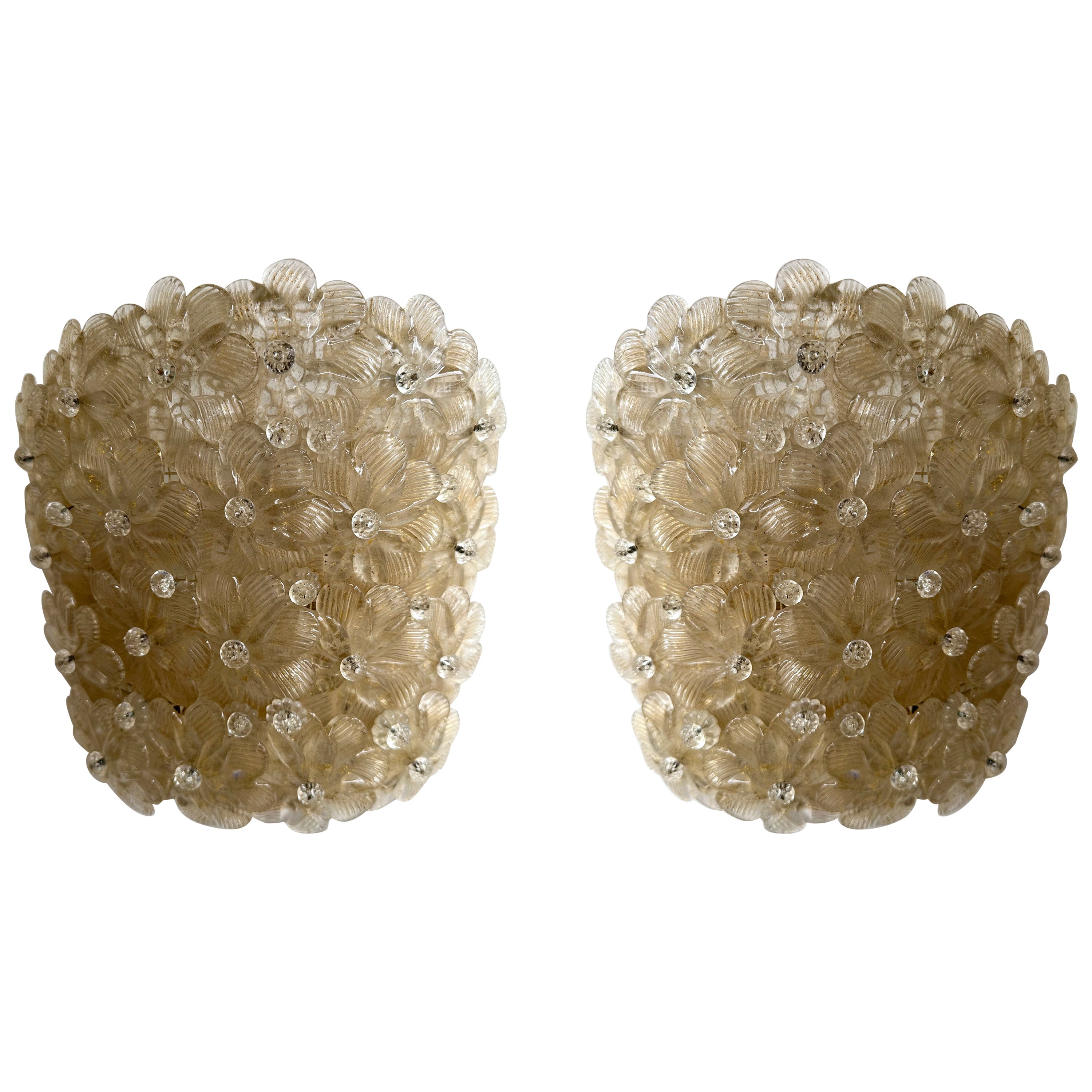 Pair of Flowers Murano Glass Sconces by Barovier & Toso, Italy, 1970s