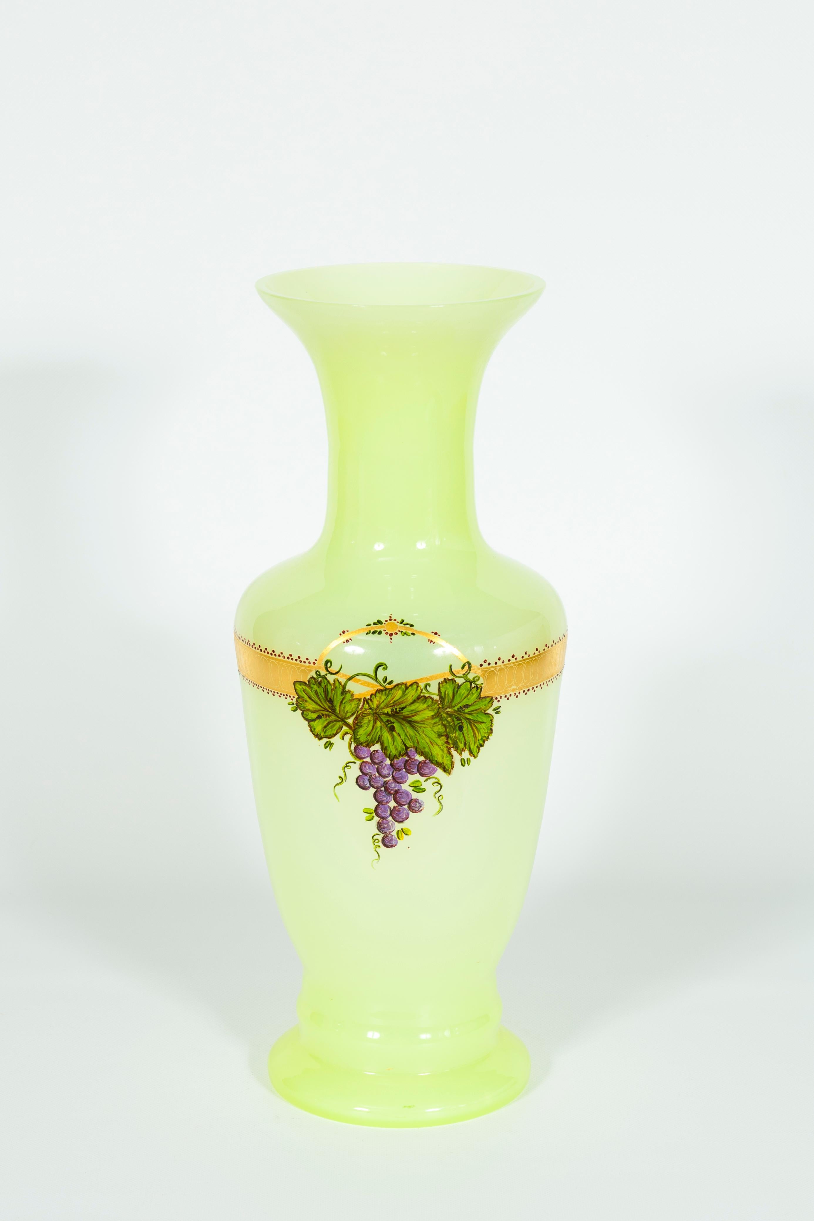 Pair of Fluorescent Yellow Murano Glass Vases Hand Painted and Decorated 1990s For Sale 5