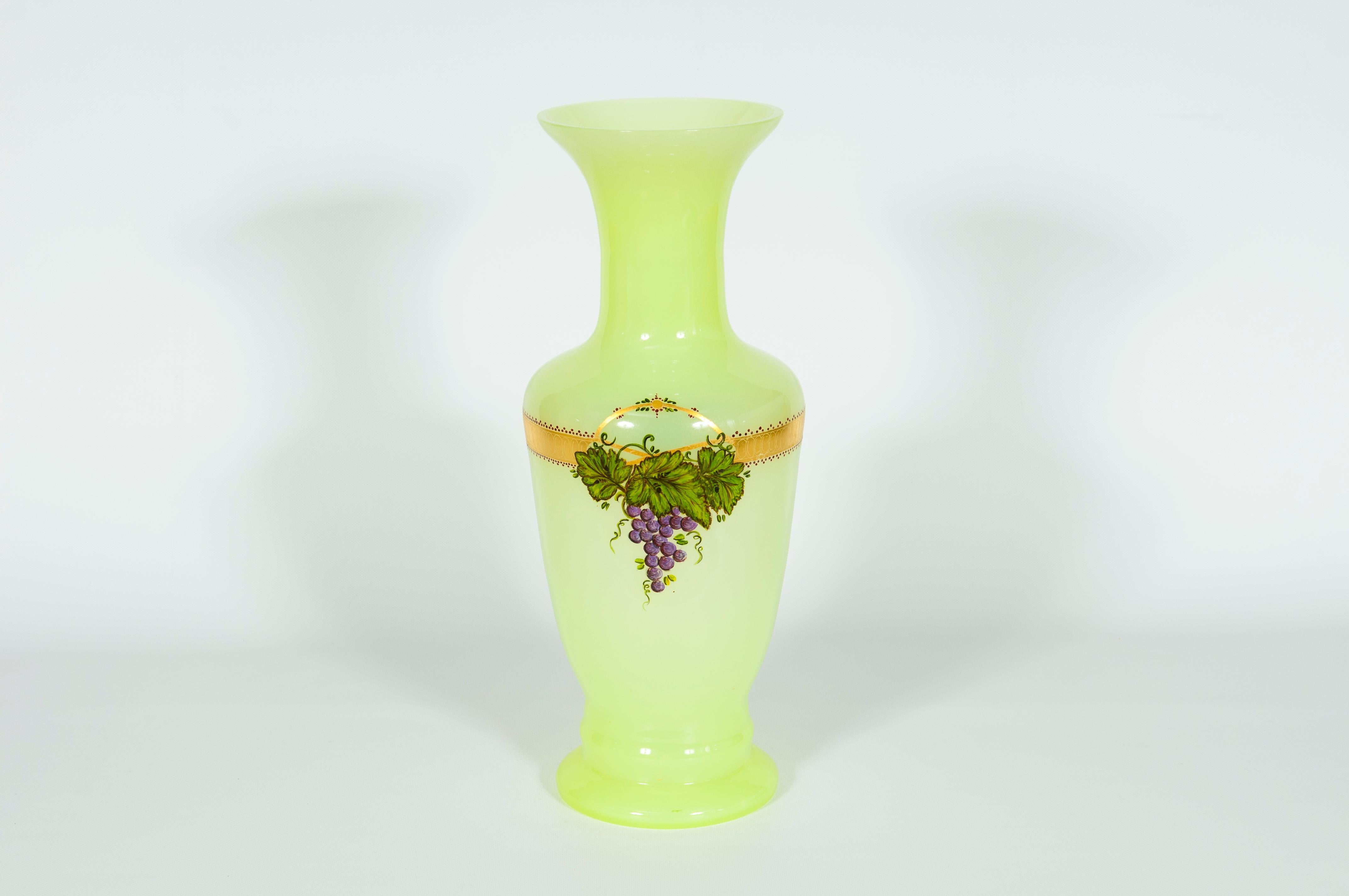 Pair of Fluorescent Yellow Murano Glass Vases Hand Painted and Decorated 1990s For Sale 6