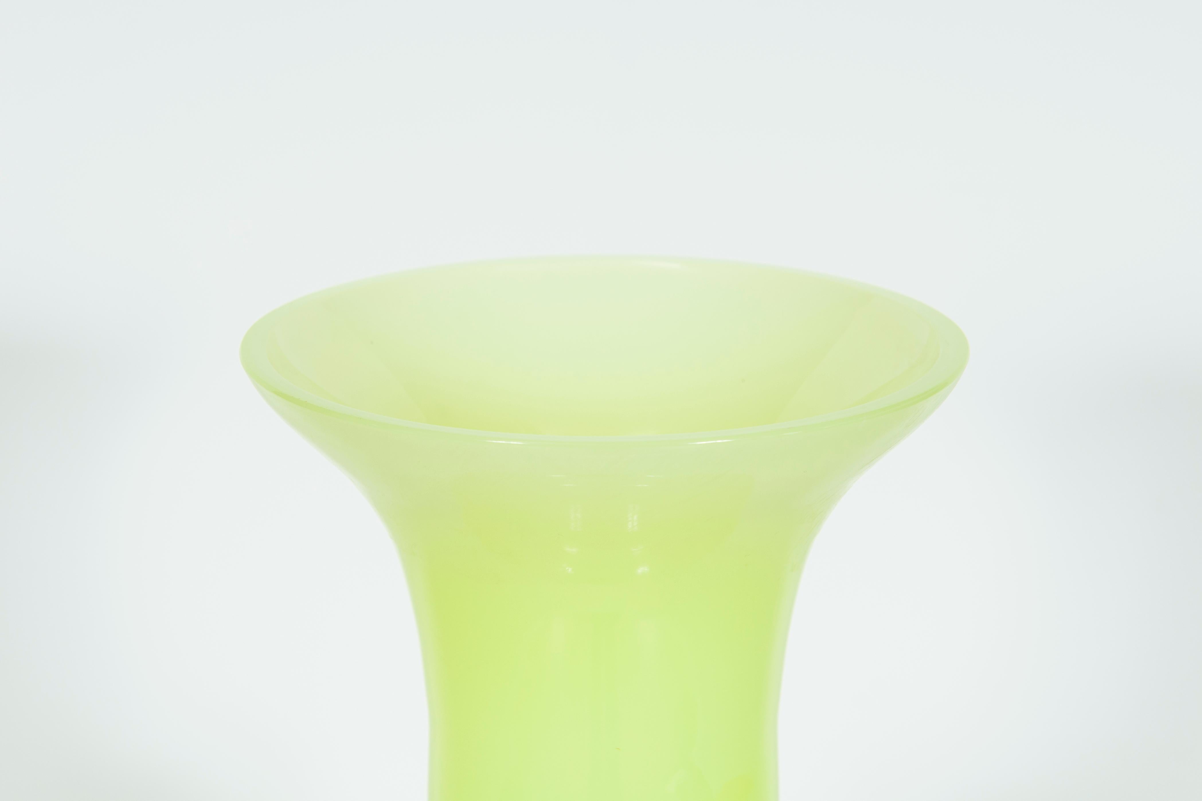 Pair of Fluorescent Yellow Murano Glass Vases Hand Painted and Decorated 1990s For Sale 9