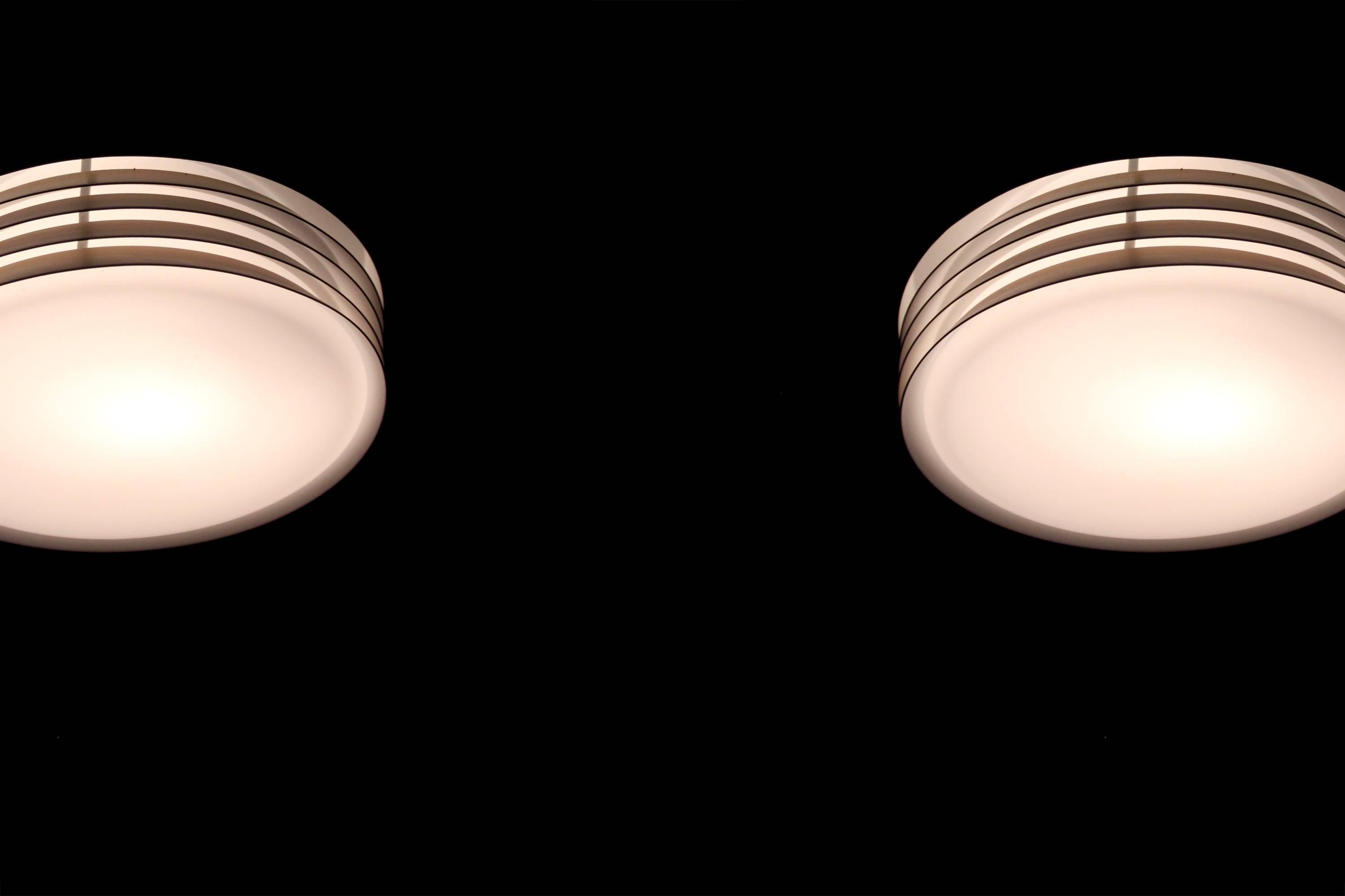 Aluminum Pair of Flush Mount Ceiling Light by Birger Dahl, Norway, 1960s