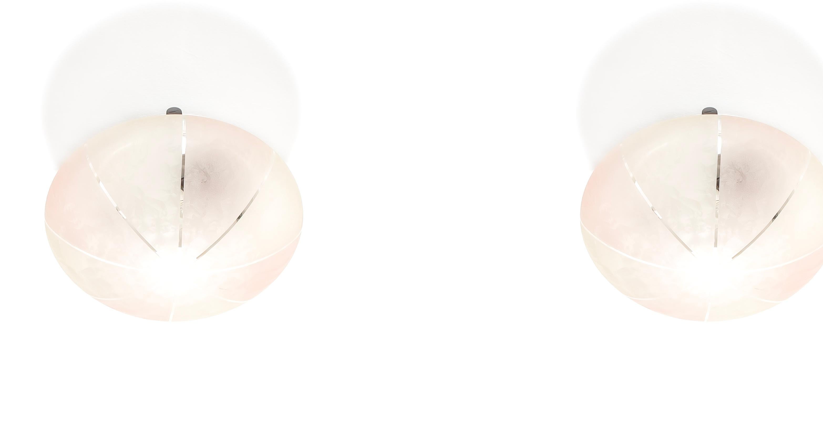 Wonderful and decorative ceiling lights with glass shades and lacquered metal base. Designed and made in Norway from circa 1960s second half. Both lamps are fully working and in good vintage condition. Each lamp is fitted with one E27 bulb holder