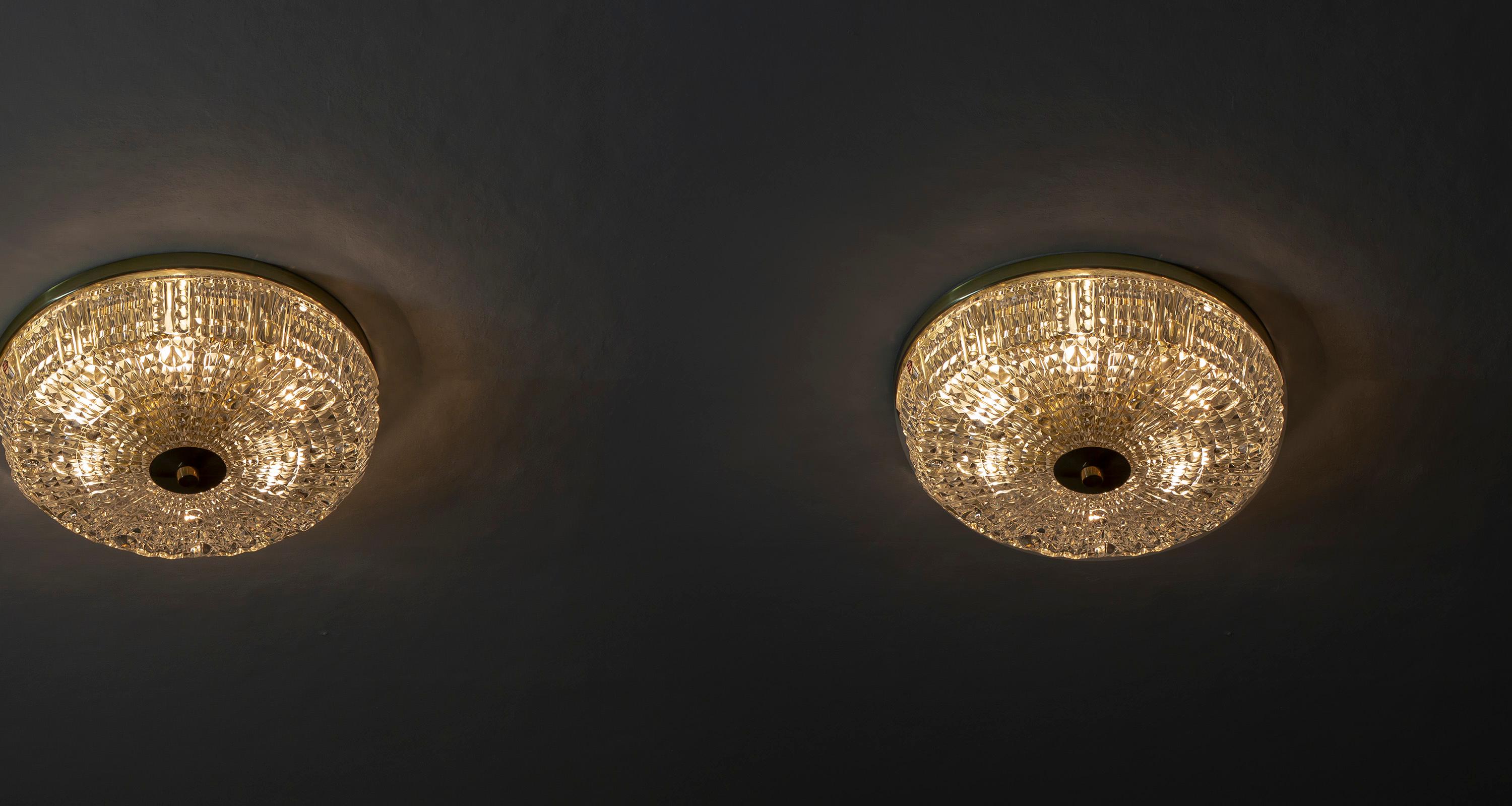 Brass Pair of Flush Mount Ceiling Lights by Carl Fagerlund, 1970s For Sale