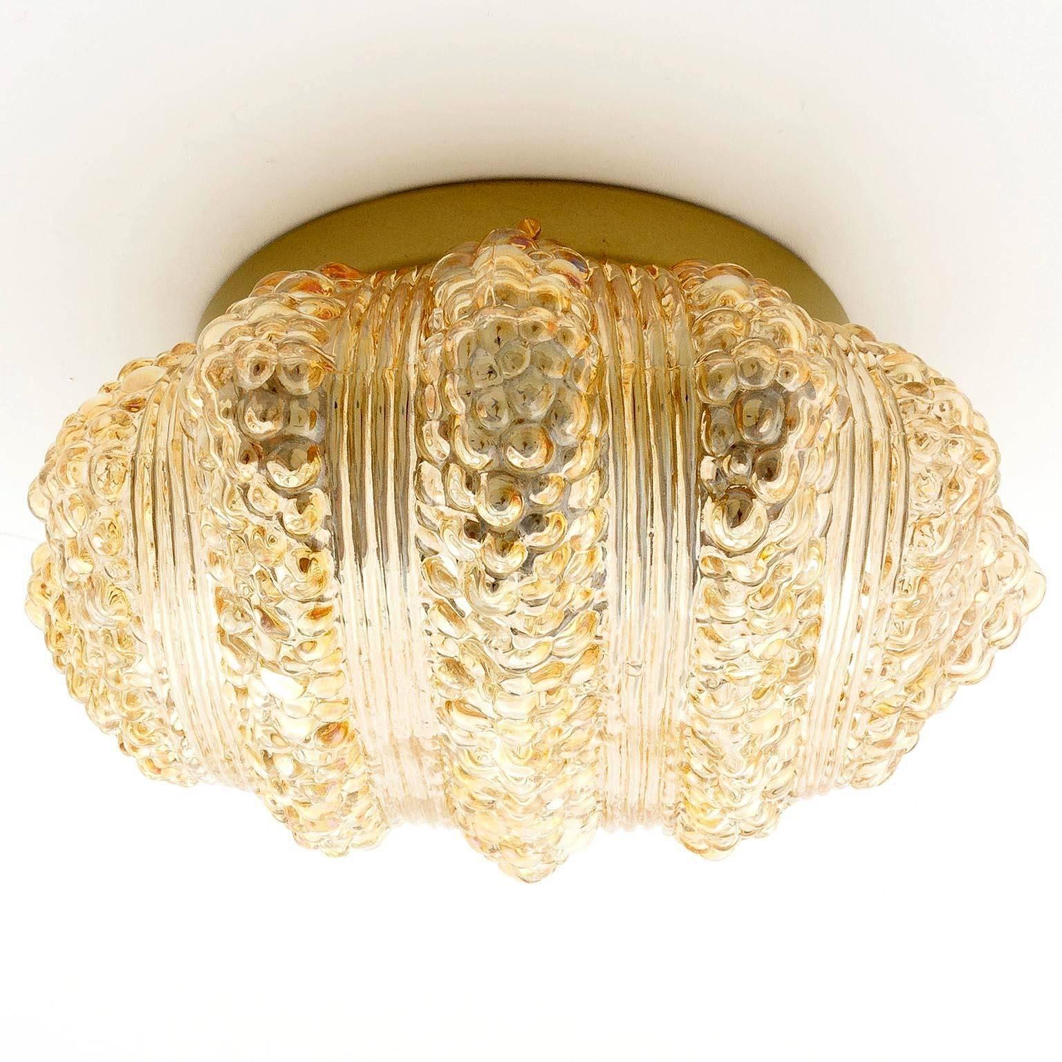 Painted Pair of Flush Mount Lights or Sconces, Amber Tone Bubble Glass, 1970