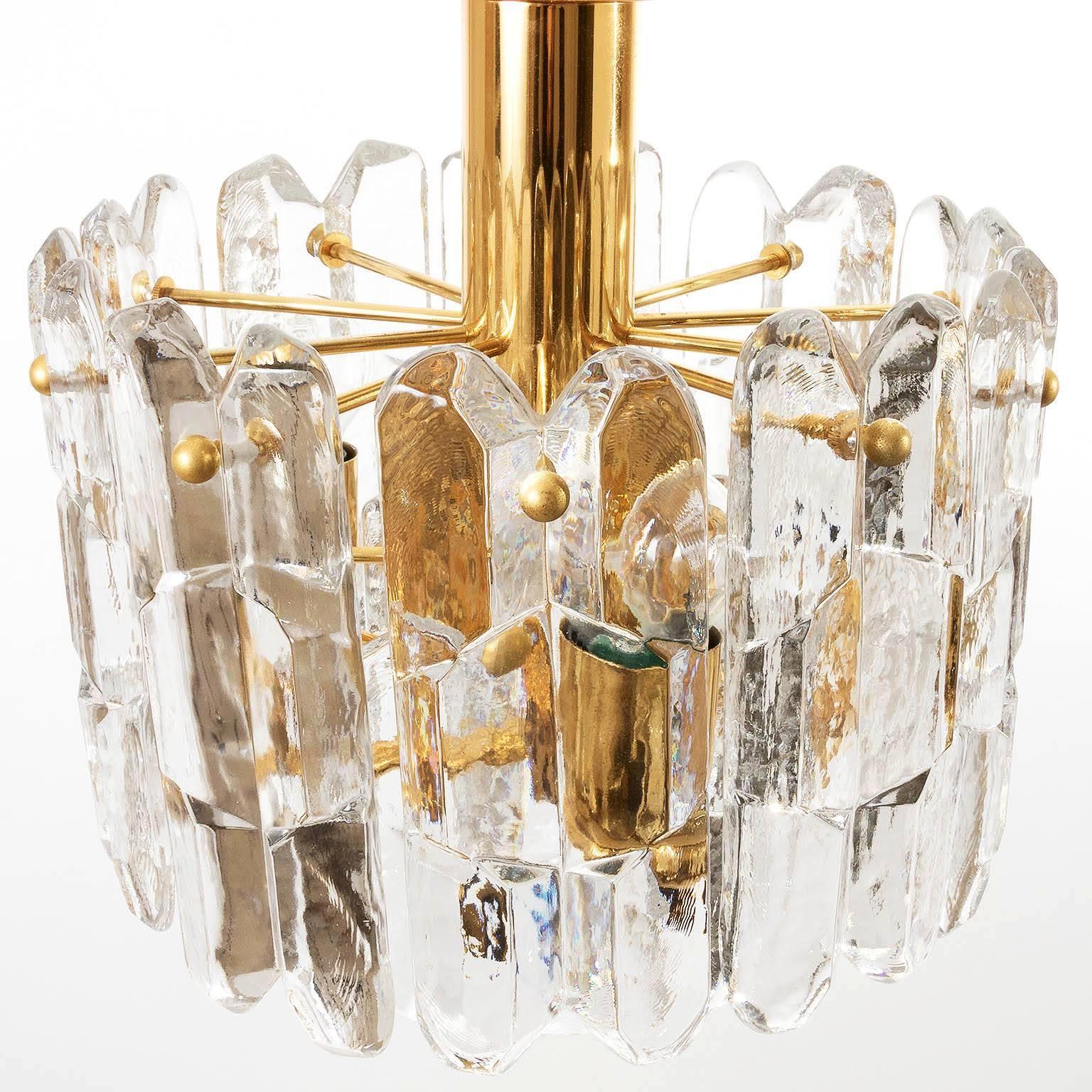 Crystal Pair of Flush Mount Lights 'Palazzo' by Kalmar, Gilt Brass Glass, 1970 For Sale