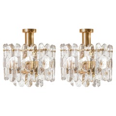 Pair of Flush Mount Lights 'Palazzo' by Kalmar, Gilt Brass Glass, 1970