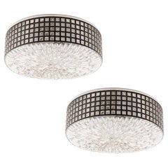 Pair of Flush Mount Lights Sconces, Rupert Nikoll, Glass Patinated Metal, 1950s