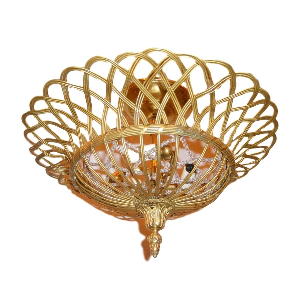 French Pair of Flush Mounted Basket Light Fixtures, Sold Individually For Sale