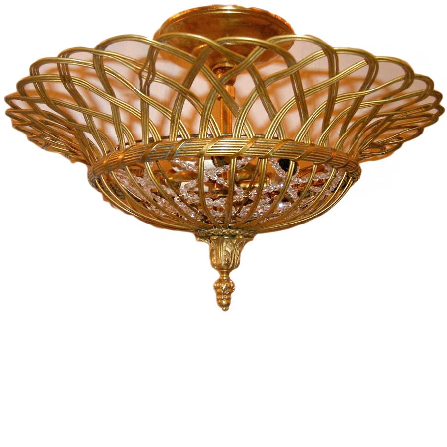 Gilt Pair of Flush Mounted Basket Light Fixtures, Sold Individually For Sale