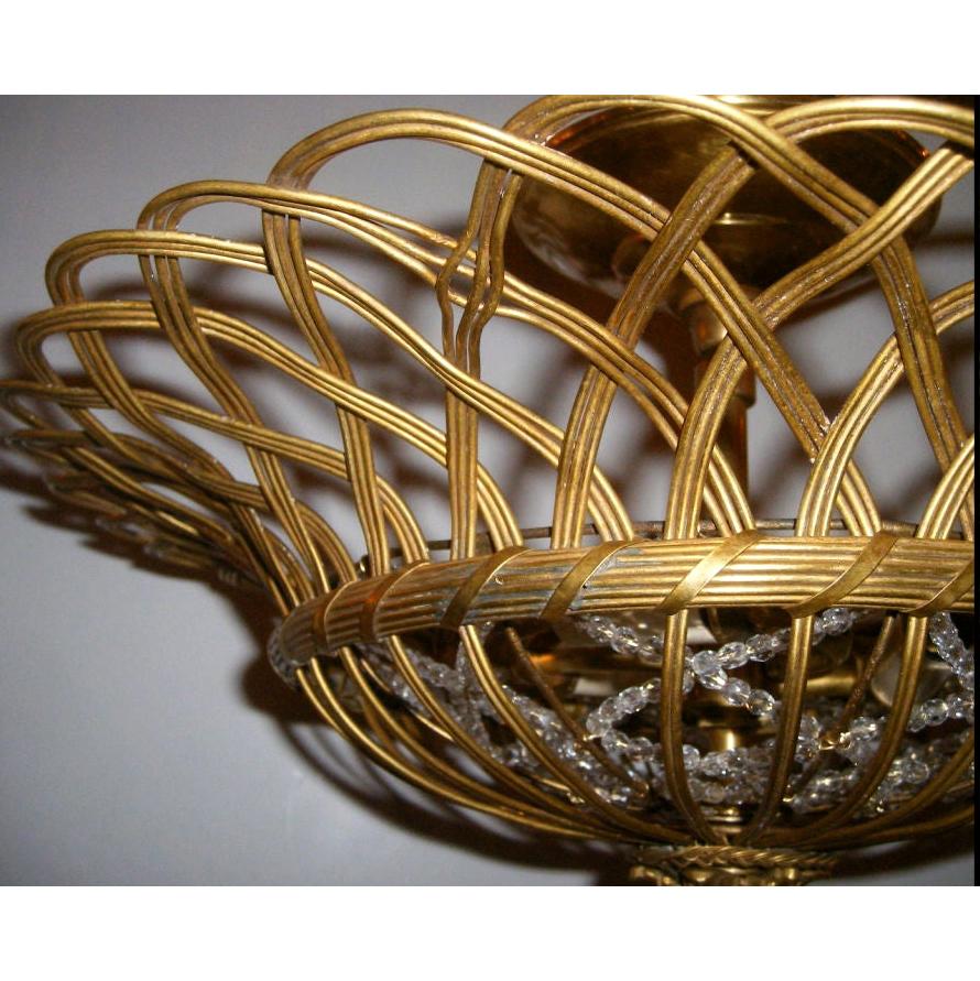 Pair of Flush Mounted Basket Light Fixtures, Sold Individually In Good Condition For Sale In New York, NY