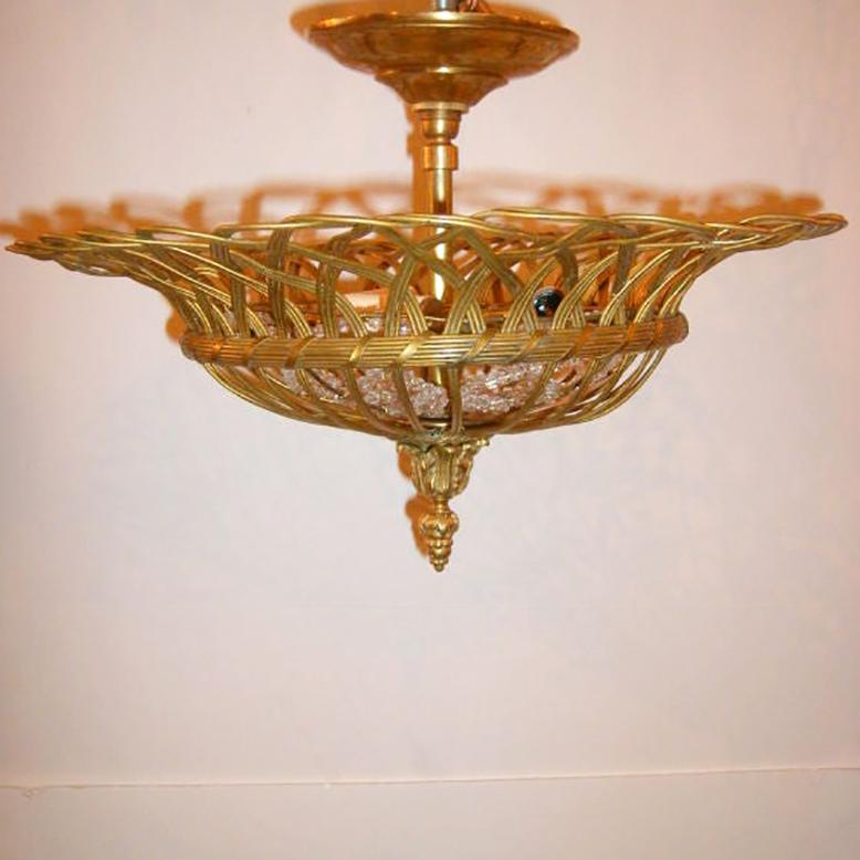 Bronze Pair of Flush Mounted Basket Light Fixtures, Sold Individually For Sale