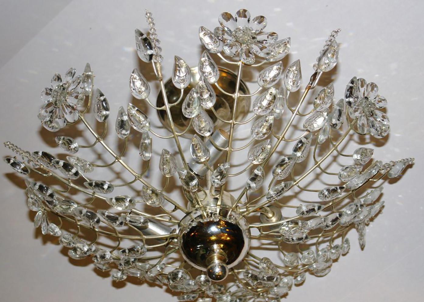 French Pair of Flush Mounted Light Fixtures with Glass Leaves, Sold Individually For Sale