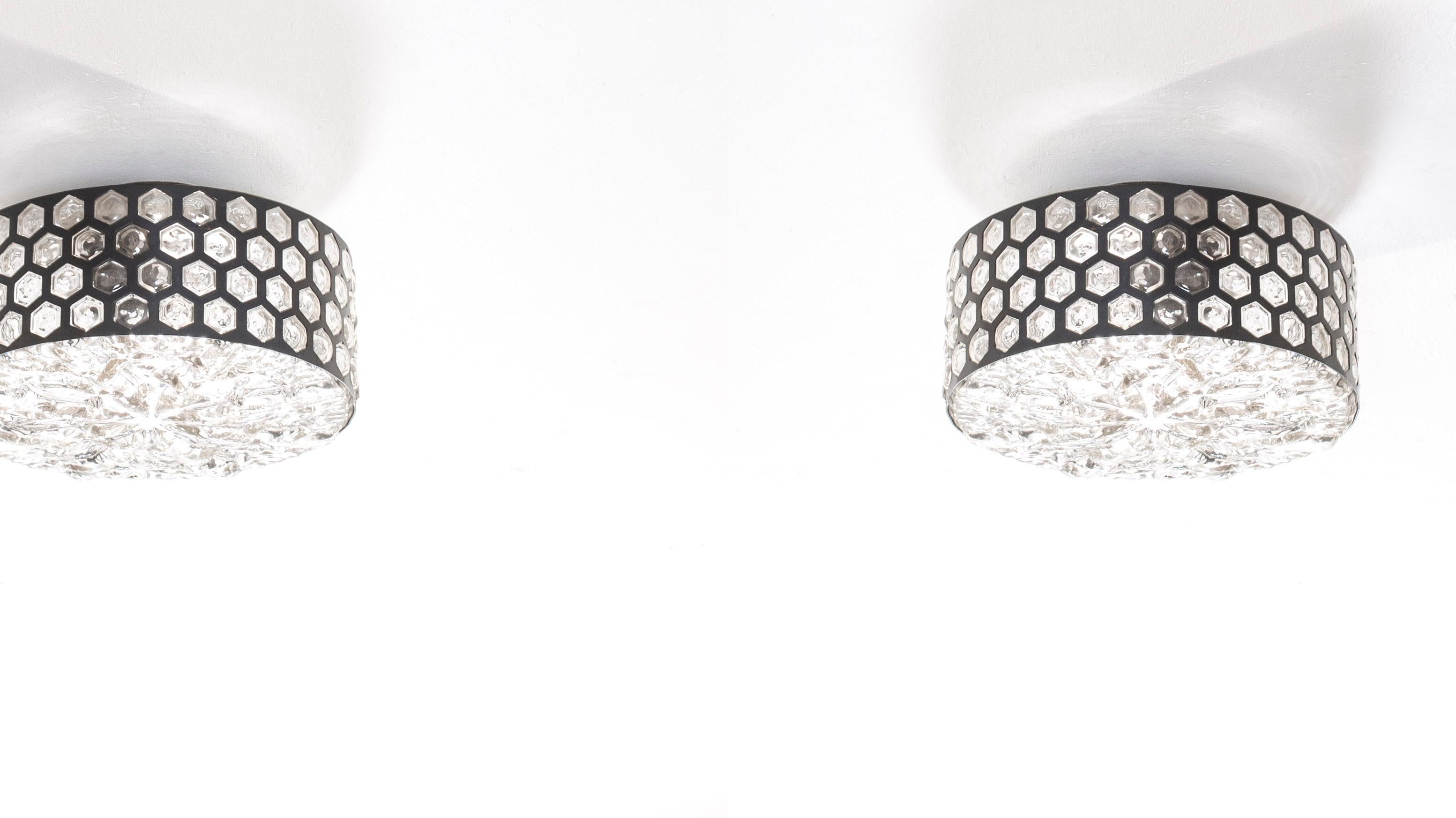 Scandinavian Pair of Flush Mount Ceiling Lights by Bison, Norway, 1950s For Sale