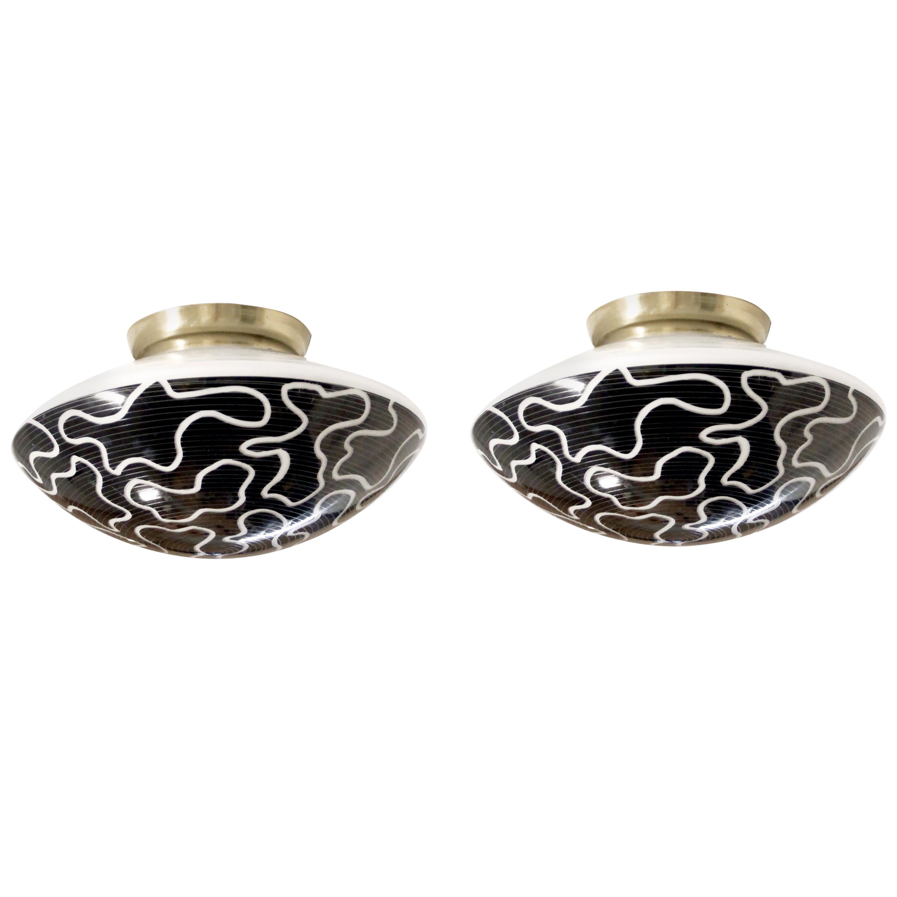 Pair of Flush Mounts Ceiling Lights by RTH, Norway, 1950s, UL-ready For Sale