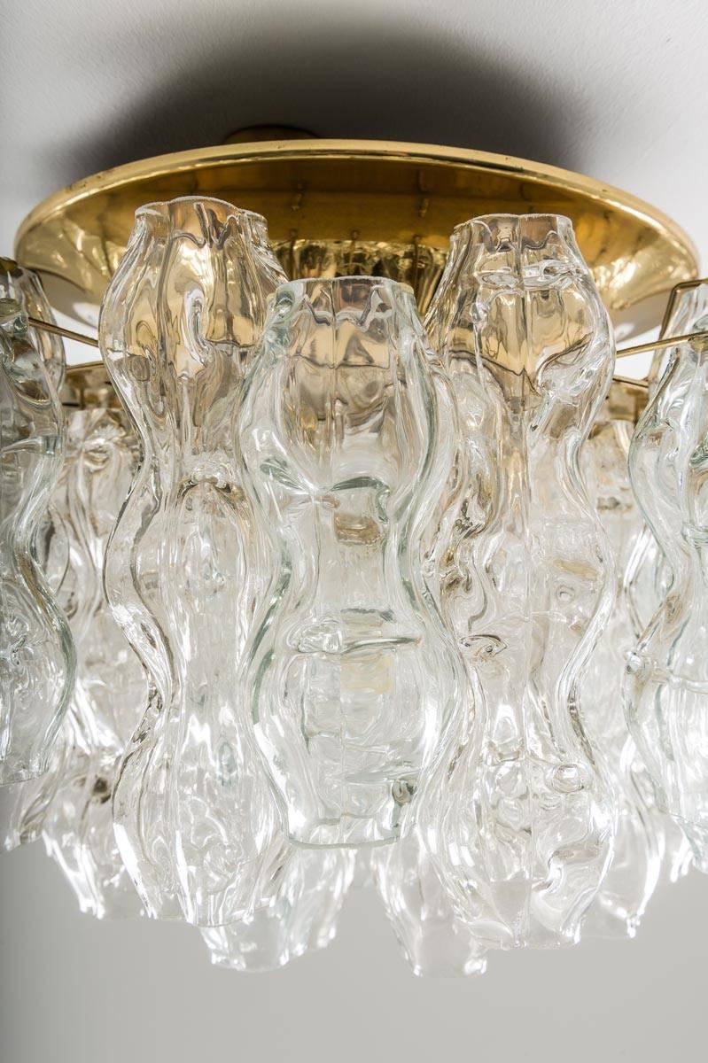 20th Century Pair of Flush Mounts in Brass and Glass by Doria Lichtenwerken