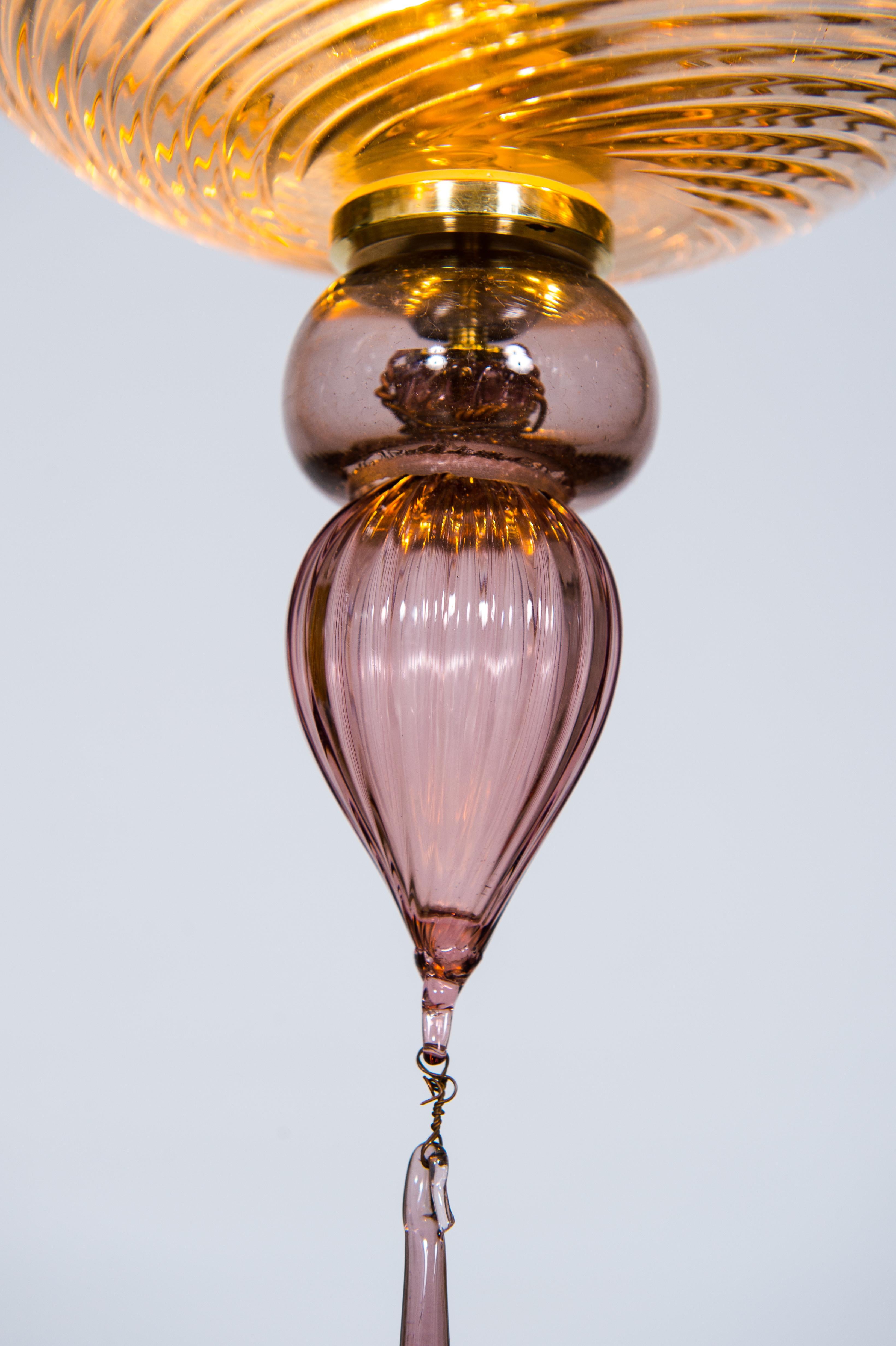 Pair of Flush Mounts in Pink Murano Glass with Glass Drop Italy 21st Century For Sale 11
