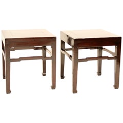 Pair of Flush-Sided Meditation Stools with Humpback Stretchers & Horse Hoof Feet