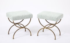 Pair of Fluted Brass Curule Stools, France 1960's