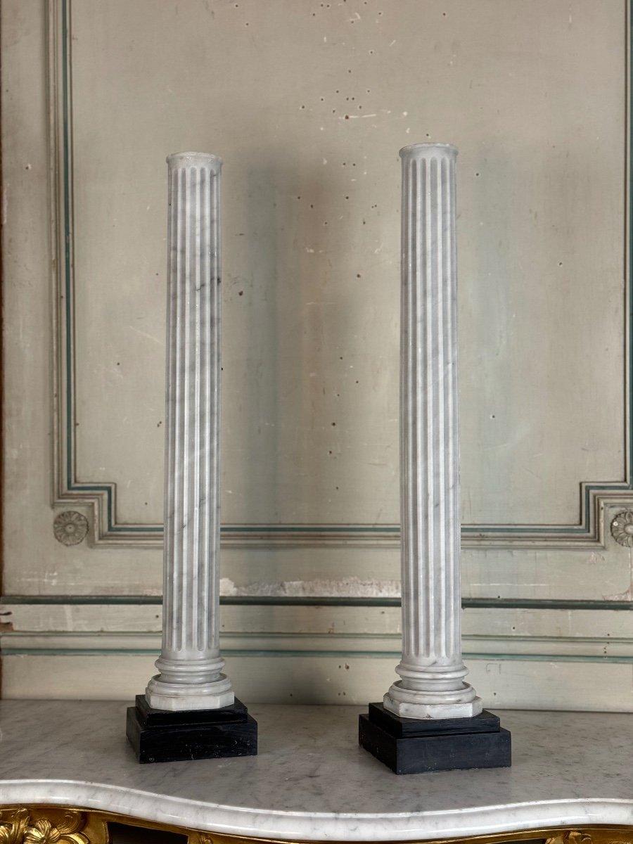 Pair Of Fluted Carrara Marble Columns, 19th Century For Sale 1