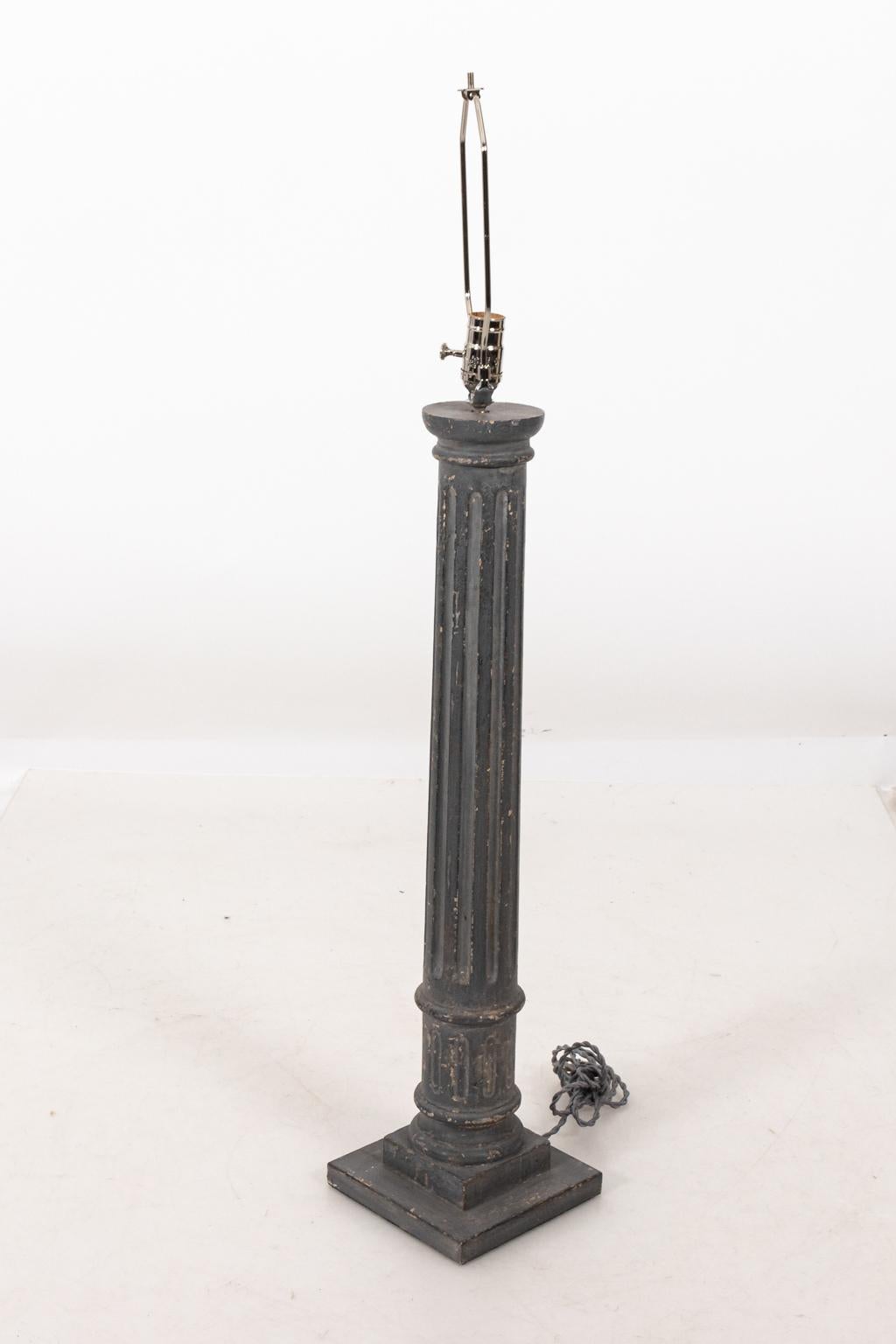 Wood Pair of Fluted Column Table Lamps