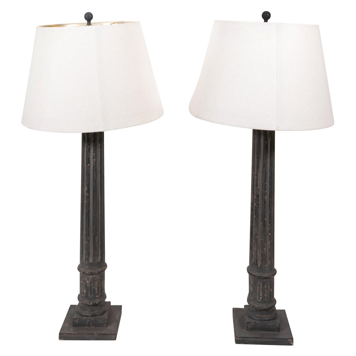 Pair of Fluted Column Table Lamps