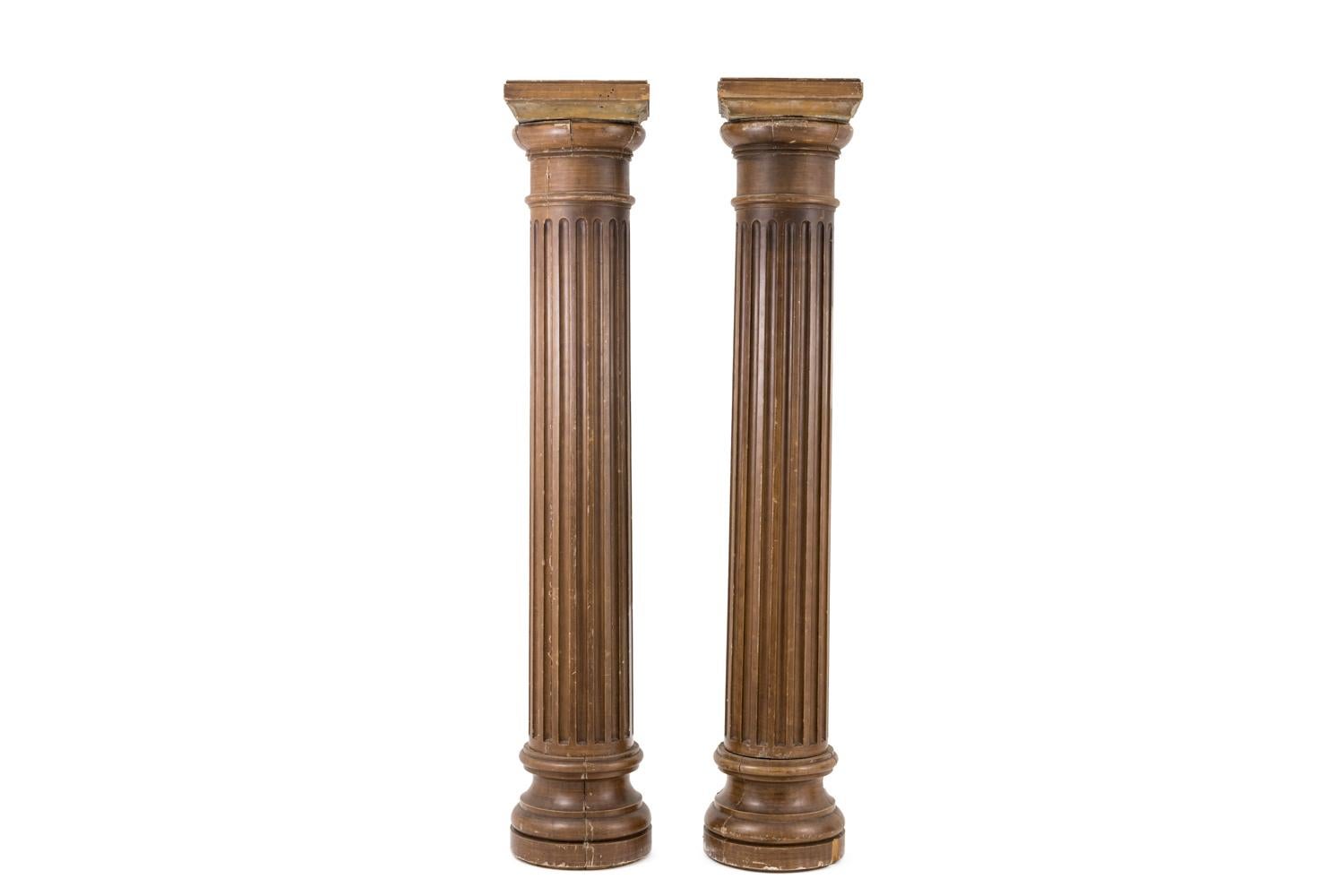 European Pair of Fluted Columns in Lacquered Wood, Late 19th Century