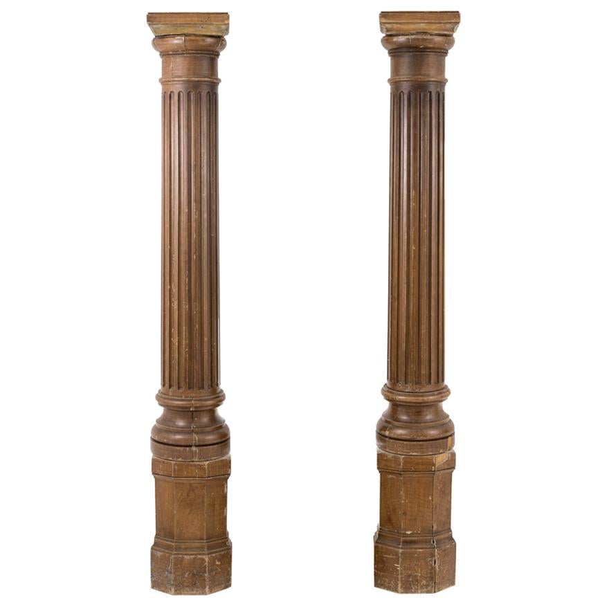 Pair of Fluted Columns in Lacquered Wood, Late 19th Century