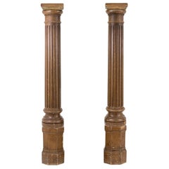 Pair of Fluted Columns in Lacquered Wood, Late 19th Century