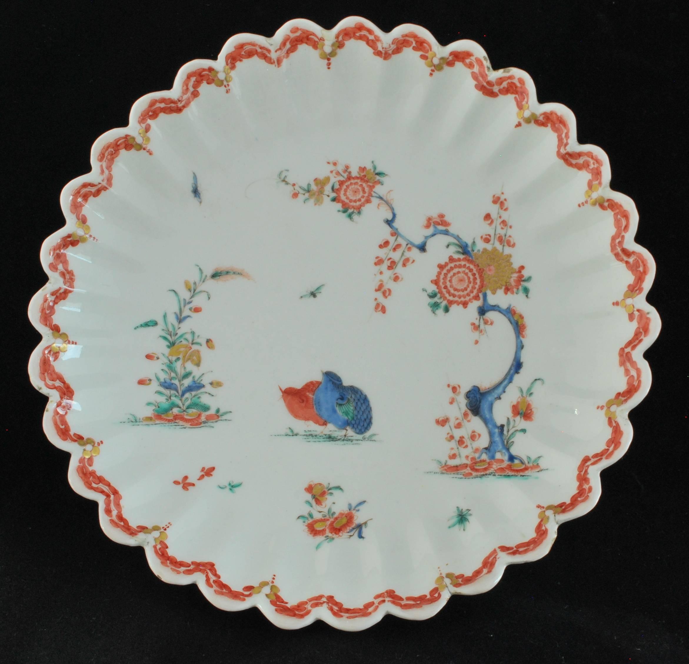 English Pair of Fluted Dessert Plates, Kakiemon Decoration, Bow Porcelain Factory For Sale