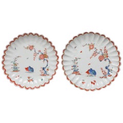 Used Pair of Fluted Dessert Plates, Kakiemon Decoration, Bow Porcelain Factory