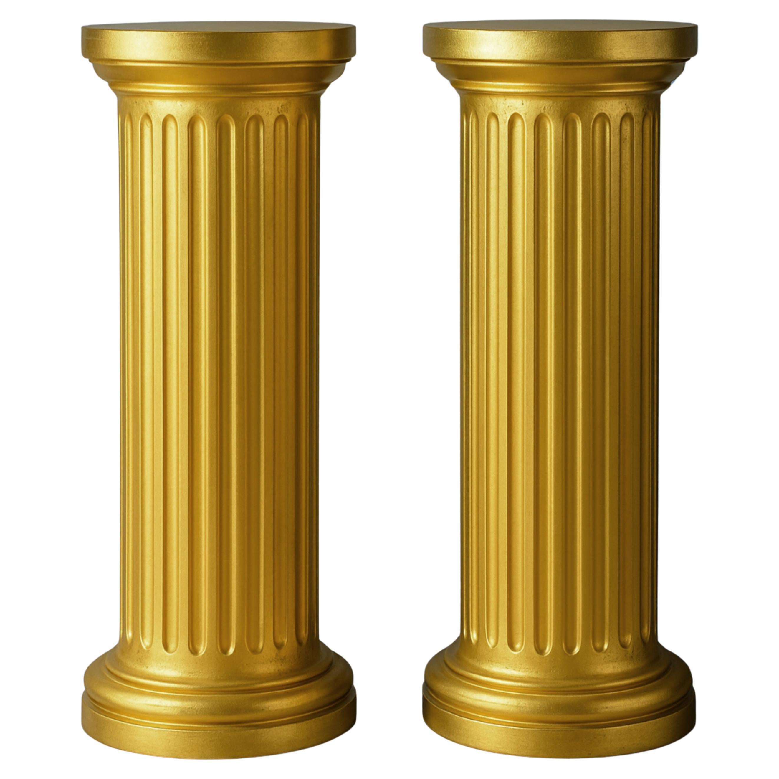 Pair of Fluted Gilt Wood Columns, Louis Philippe Style, 19th Century For Sale