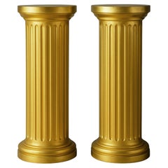 Antique Pair of Fluted Gilt Wood Columns, Louis Philippe Style, 19th Century